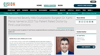 Renowned Beverly Hills Oculoplastic Surgeon Dr. Kami Parsa Named a 2023 Top Patient Rated Doctor by Find Local Doctors Beverly Hills, CA