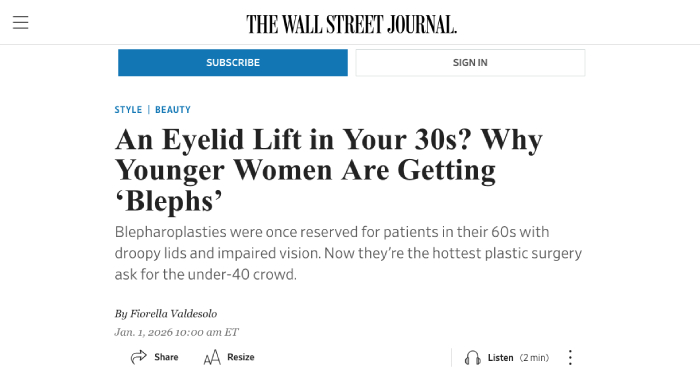 An Eyelid Lift in Your 30s? Why Younger Women Are Getting ‘Blephs’ Beverly Hills, CA